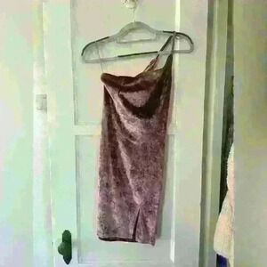 One Shoulder Purple Crushed Velvet Mini Dress Size Small